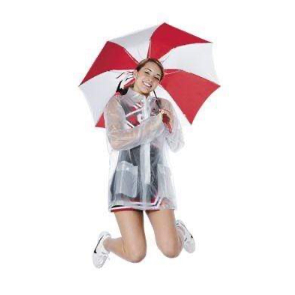 Varsity spirit cheer clear plastic pic rain jacket, new without tags, no hood